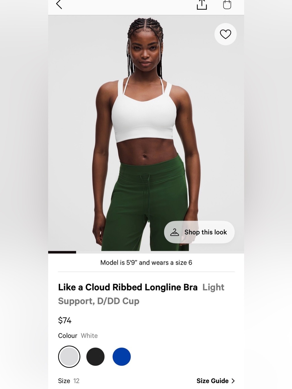 Lululemon ‘like a cloud’ longline White Ribbed Longline Sports Bra